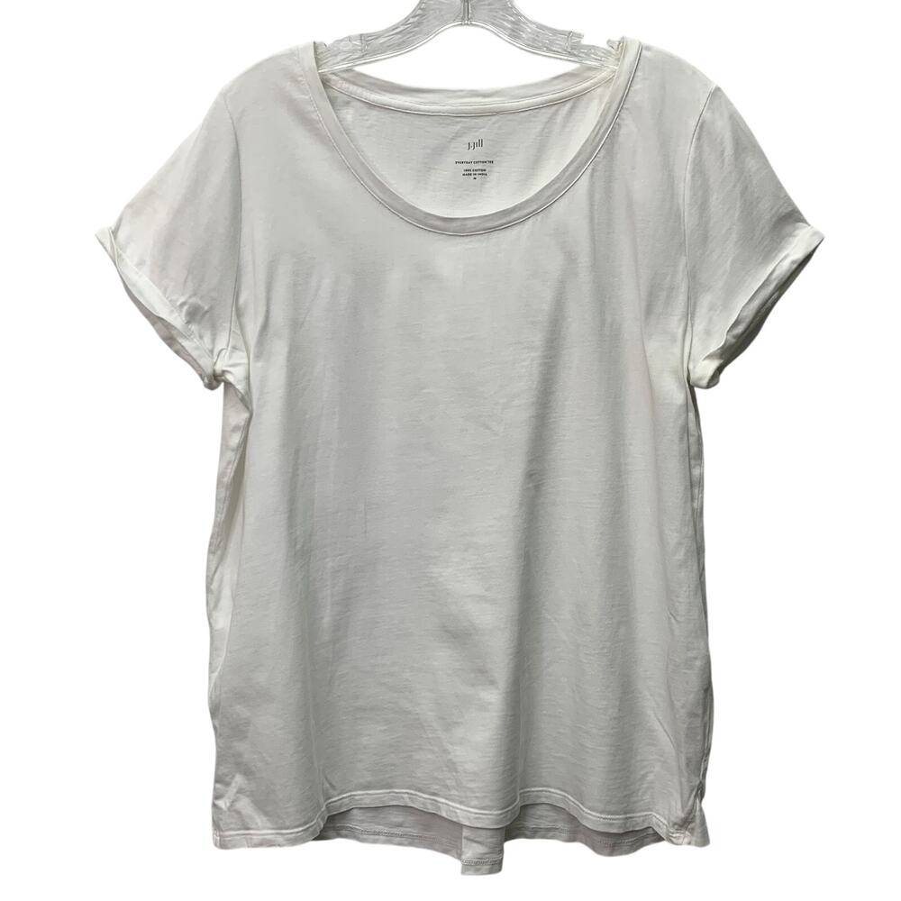 J. Jill Medium White Everday Cotton Tee Rolled Sleeve TShirt Blouse0